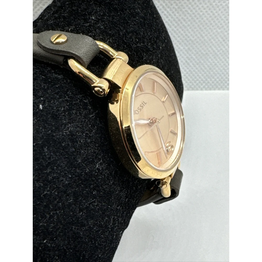 Fossil Georgia ES3862 Women's Gray Leather Analog Rose Dial Quartz Watch AEA411